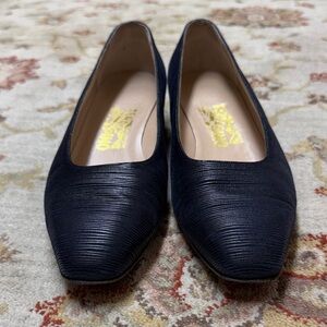 Salvatore Ferragamo Dark Blue Textured Flats